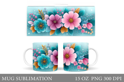 Flowers Mug Sublimation. Floral Mug Wrap Design Product Image 1