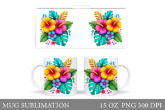 Tropical Flowers Mug Sublimation. Floral Mug Wrap Design Product Image 1