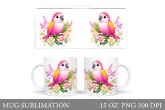 Cute Parrot Mug Design. Parrot Flowers Mug Sublimation Product Image 1