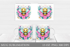 Bee Mug Sublimation. Bee Flowers Mug Design Product Image 1