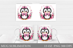 Cute Penguin Mug Design. Penguin Flowers Mug Sublimation Product Image 1