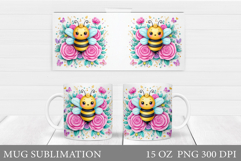 Bee Mug Sublimation. Bee Flowers Mug Design Product Image 1