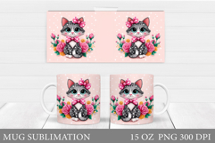 Cute Cat Mug Sublimation. Cat Flowers Mug Design Product Image 1
