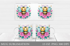 Bee Mug Sublimation. Bee Flowers Mug Design Product Image 1