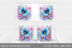 Butterfly Mug Sublimation. Butterfly Flowers Mug Design Product Image 1