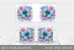 Butterfly Mug Sublimation. Butterfly Flowers Mug Design Product Image 1