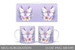 Butterfly Mug Sublimation. Butterfly Flowers Mug Design Product Image 1