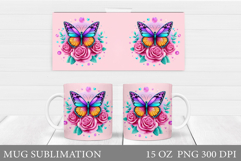 Butterfly Mug Sublimation. Butterfly Flowers Mug Design Product Image 1