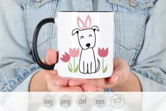Easter Puppy with Tulips Svg. Dog with Bunny Ears Png. Product Image 4