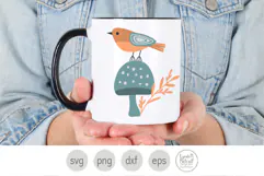 Fall Bird with Mushroom Svg and Png. Autumn Bird Clipart Product Image 6