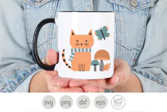 Fall Cat and Mushrooms Svg and Png. Autumn Kitten Clipart Product Image 6