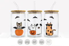 Halloween Pets for Libbey Glass Can, Spooky Pets Png Wrap Product Image 1