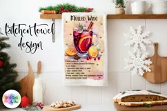 Watercolour Cocktail Recipe PNG | Christmas Kitchen Towel Product Image 1