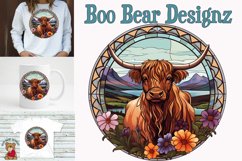 Stain Glass Floral Highland Cow Clipart Product Image 1