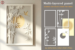 Layered Panel "Bamboo and Crane under the Moon" 3D Paper Cut Product Image 1