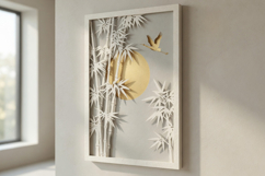 Layered Panel "Bamboo and Crane under the Moon" 3D Paper Cut Product Image 3