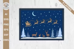 Multilayer Flying Santa SVG Deer Family SVG Christmas SVG Product Image 1