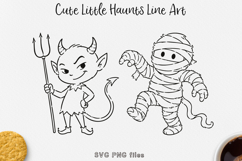 Little Devil and Mummy SVG, Cute Halloween Character Lineart Product Image 1