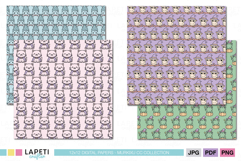 Adorable pastel Halloween papers with kawaii owls, frogs, bats, and vampire cats, designed for digital scrapbooking and cute Halloween projects.