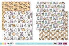 Adorable pastel Halloween papers with kawaii owls, frogs, bats, and vampire cats, designed for digital scrapbooking and cute Halloween projects.