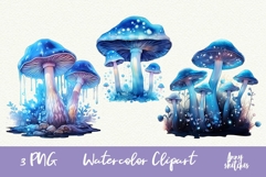 3 Bioluminescent Glowing Mushrooms Clipart Witchy PNG Product Image 1