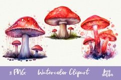 3 Bioluminescent Glowing Mushrooms Clipart Witchy PNG Product Image 1