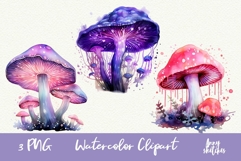 3 Bioluminescent Glowing Mushrooms Clipart Witchy PNG Product Image 1
