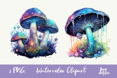 2 Bioluminescent Glowing Mushrooms Clipart Witchy PNG Product Image 1