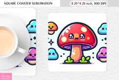 Watercolor Cartoon Mushroom|Square Coaster Sublimation Product Image 1