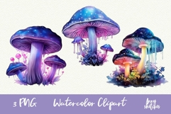 3 Bioluminescent Glowing Mushrooms Clipart Witchy PNG Product Image 1