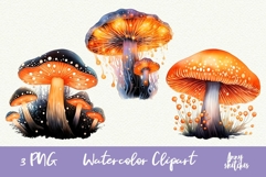 3 Bioluminescent Glowing Mushrooms Clipart Witchy PNG Product Image 1