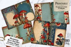 Mushroom Blue and Red Junk Journal Pages Product Image 1