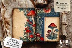 Mushroom Blue and Red Junk Journal Pages Product Image 3