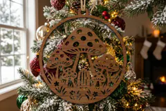 Mushroom Christmas Ornament SVG, Holiday Laser Cut Design Product Image 2