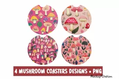 Mushroom Car Coaster PNG, Vintage Round Sublimation Product Image 1