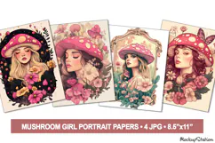 Vintage Mushroom Girl Junk Journal Pages | Digital Papers Product Image 1