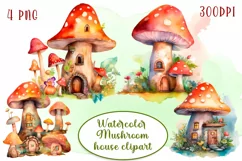 Fairy Mushroom House Watercolor Clipart Product Image 1