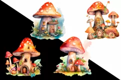 Fairy Mushroom House Watercolor Clipart Product Image 2