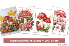 Vintage Mushroom Junk Journal Pages, Cottage Core Watercolor Product Image 1