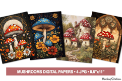 Vintage Mushrooms Junk Journal Pages | Shabby Mixed Media Product Image 1