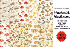 Watercolor Mushroom Seamless Pattern Autumn JPG Product Image 1