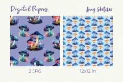 Bioluminescent Mushrooms Seamless Digital Papers Set Product Image 2