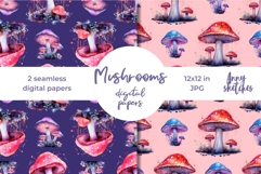 2 Bioluminescent Mushrooms Seamless Digital Papers Set Product Image 1