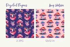 2 Bioluminescent Mushrooms Seamless Digital Papers Set Product Image 2