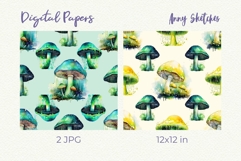 2 Bioluminescent Mushrooms Seamless Digital Papers Set Product Image 2