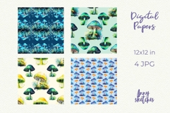 4 Bioluminescent Mushrooms Seamless Digital Papers Set Product Image 2