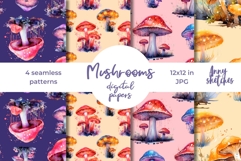 4 Bioluminescent Mushrooms Seamless Digital Papers Set Product Image 1