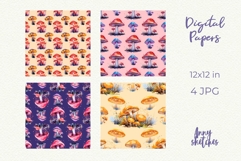 4 Bioluminescent Mushrooms Seamless Digital Papers Set Product Image 2
