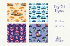 4 Bioluminescent Mushrooms Seamless Digital Papers Set Product Image 2