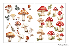 Vintage Mushroom Junk Journal Ephemera, Watercolor Clipart Product Image 3